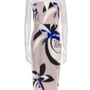 Shona Joy Strapless Dress in Black and Blue Floral